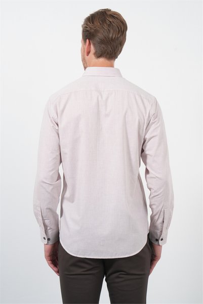 İmza Brown Buttoned Collar Long Sleeve Slim Fit Cotton Shirt 1004260235