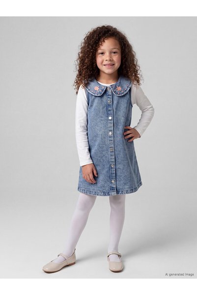 LC Waikiki فستان LCW Kids من قماش الدنيم النيلي المطرز للفتيات من NEVAVM