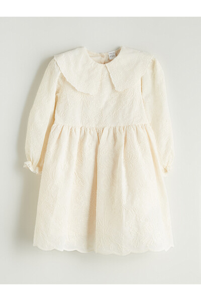 LC Waikiki Nevavm Farkıyla Lcw Baby Beige Baby Girl Dress with Embroidered Co...