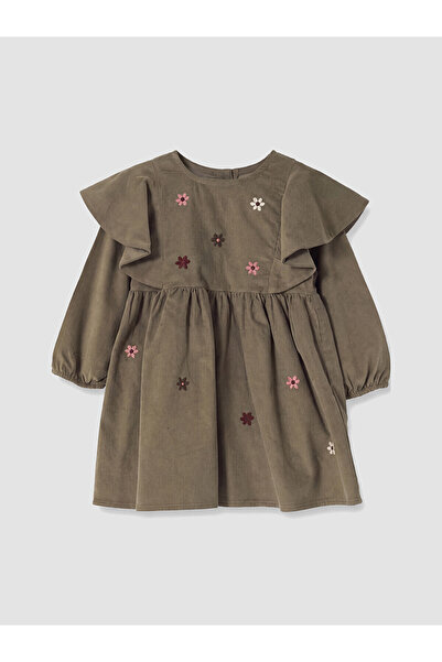 LC Waikiki Lcw Kids Khaki Embroidered Girls' Dress with Nevavm Difference