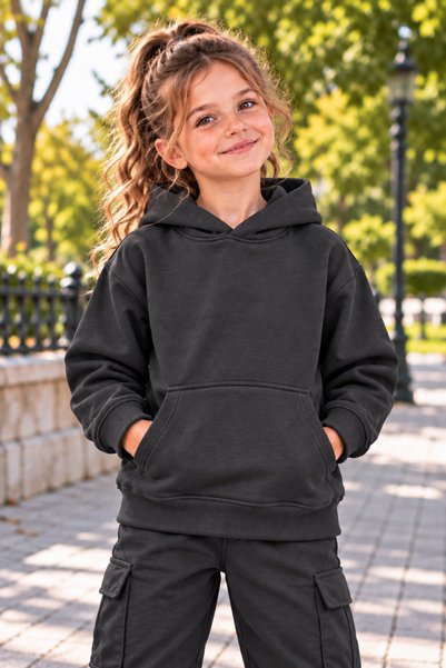 DAXİS Sportwear Company Girls' Hooded Oversized Sweatshirt with Kangaroo Pocket