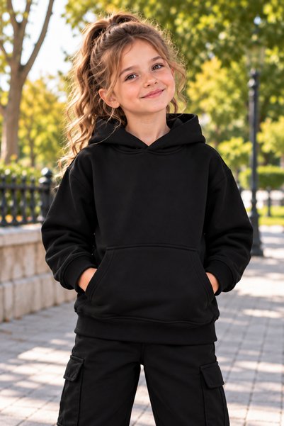 DAXİS Sportwear Company Girls' Hooded Oversized Sweatshirt with Kangaroo Pocket