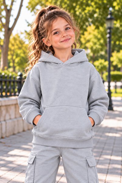 DAXİS Sportwear Company Girls' Hooded Oversized Sweatshirt with Kangaroo Pocket