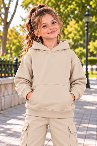 DAXİS Sportwear Company Girls' Hooded Oversized Sweatshirt with Kangaroo Pocket
