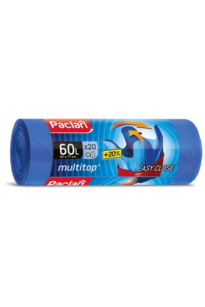 Paclan 5 X Saci de uz casnic rezistenți Multitop 60l albaștri 60cmx77cm 24 bucăți