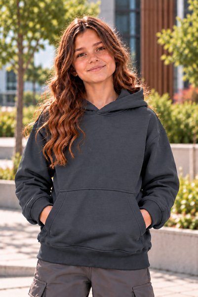 DAXİS Sportwear Company Girls' Hooded Oversized Sweatshirt with Kangaroo Pocket