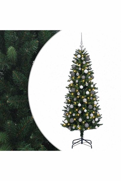 vidaxl Brad de Crăciun artificial cu ramuri mobile și globuri 180 cm