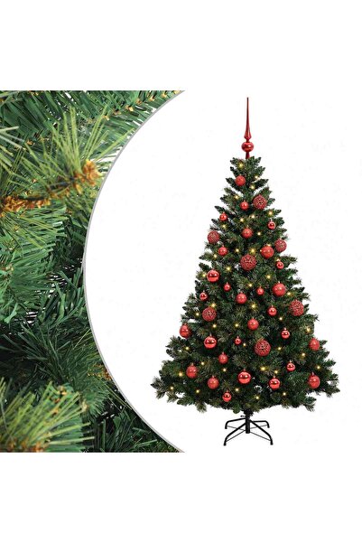 vidaxl Brad de Crăciun artificial cu globuri 150 cm 150 LED-uri