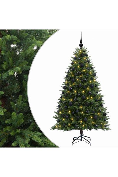vidaxl Brad de Crăciun artificial cu globuri 180 cm 300 LED-uri