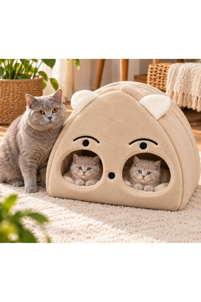 Nerotex Beyaz Kedi Kafalı Büyük Kedi Evi Yuvası