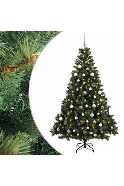 vidaxl Brad de Crăciun artificial cu globuri 180 cm 300 LED-uri