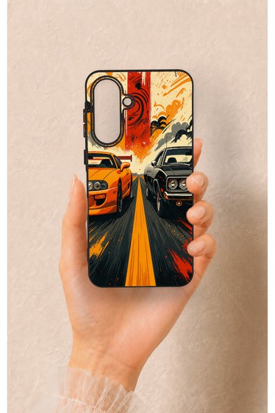 Vip Case Samsung A56 Compatible Orange and Black Car Patterned Silicone Case