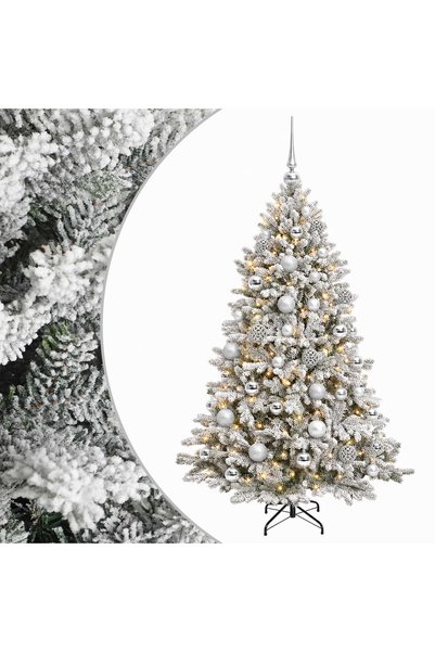 vidaxl Brad de Crăciun artificial cu globuri 150 cm 150 LED-uri