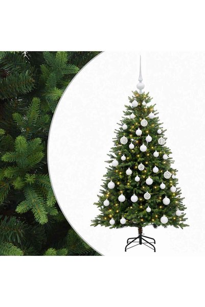 vidaxl Brad de Crăciun artificial cu globuri 120 cm 150 LED-uri