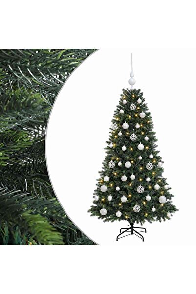 vidaxl Brad de Crăciun artificial cu globuri 150 cm 150 LED-uri
