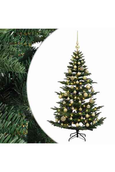 vidaxl Brad de Crăciun artificial cu glob 150 cm 150 LED-uri Alb cald
