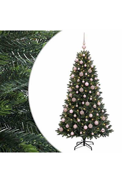 vidaxl Brad de Crăciun artificial cu globuri 180 cm 300 LED-uri