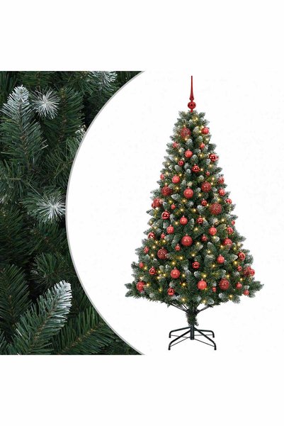 vidaxl Brad de Crăciun artificial cu globuri 180 cm 300 LED-uri
