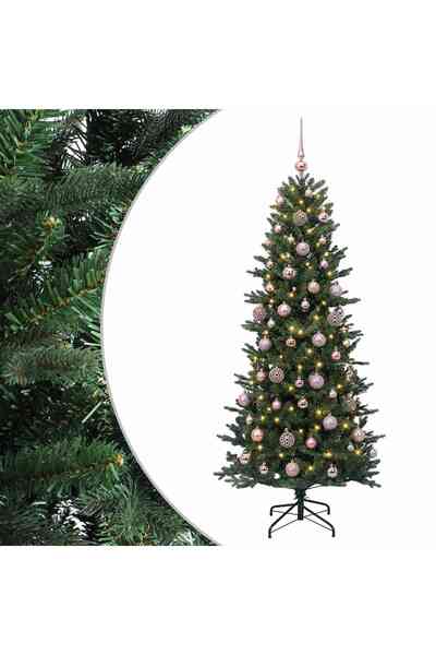 vidaxl Brad de Crăciun artificial cu glob 180 cm 300 LED-uri Alb cald