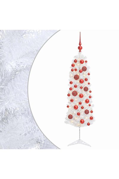 vidaxl Brad de Crăciun artificial îngust cu globuri 120 cm 150 LED-uri