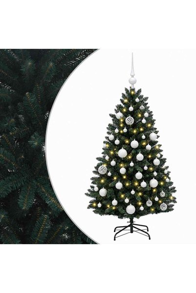 vidaxl Brad de Crăciun artificial, verde închis, cu globuri 150 cm