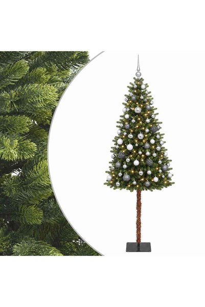 vidaxl Brad de Crăciun artificial cu globuri 150 cm 150 LED-uri