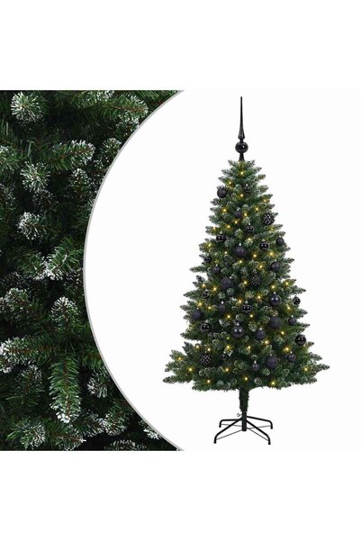 vidaxl Brad de Crăciun artificial cu globuri 150 cm 150 LED-uri