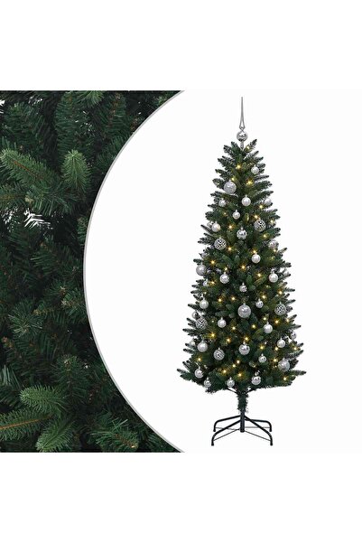 vidaxl Brad de Crăciun artificial cu globuri 150 cm 150 LED-uri