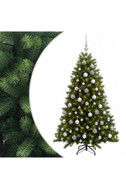 vidaxl Brad de Crăciun artificial cu globuri 180 cm 300 LED-uri