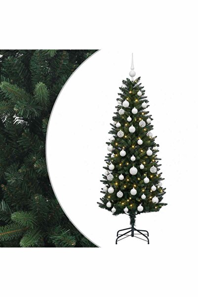 vidaxl Brad de Crăciun artificial cu globuri 150 cm 150 LED-uri