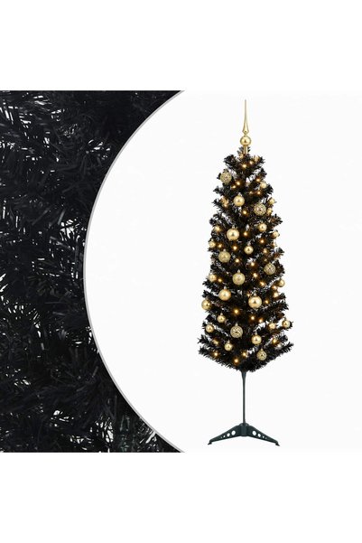 vidaxl Brad de Crăciun artificial îngust cu globuri 120 cm 150 LED-uri
