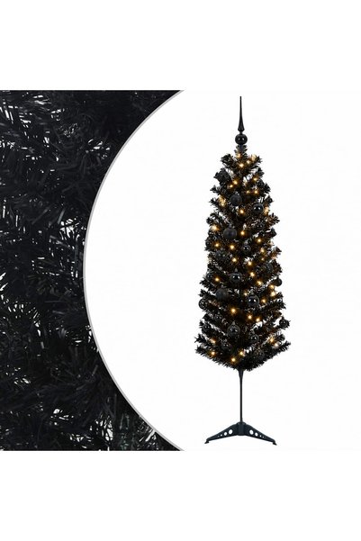 vidaxl Brad de Crăciun artificial îngust cu globuri 150 cm 150 LED-uri