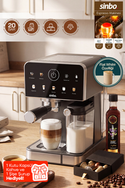 Sinbo SCM-3036 Pro 20 Bar Espresso Makinesi, 7 Kahve, Süt Hazneli, Kapsül Uyumlu - PH