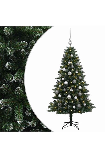 vidaxl Brad de Crăciun artificial cu globuri 150 cm 150 LED-uri