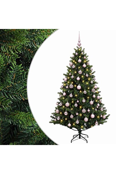 vidaxl Brad de Crăciun artificial cu glob 180 cm 300 LED-uri Alb cald
