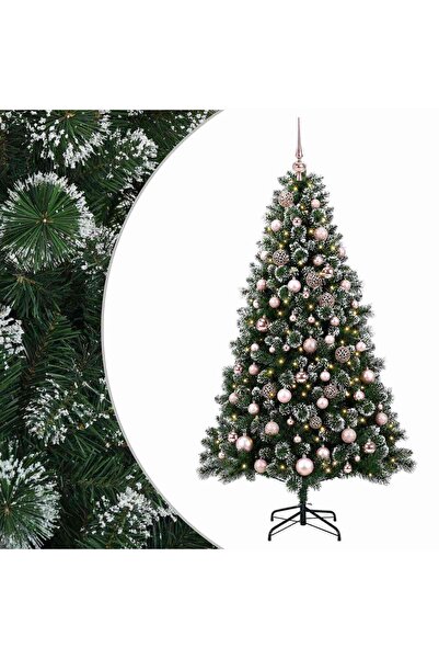 vidaxl Brad de Crăciun artificial cu globuri 180 cm 300 LED-uri