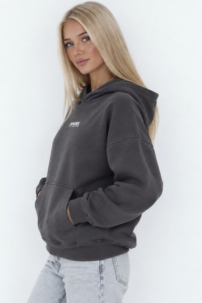 The Champ Clothing هودي نسائي كبير الحجم مطبوع عليه Amore - بقلنسوة، وجيب كانجارو، وقماش صوف رايدر بثلاث خيوط
