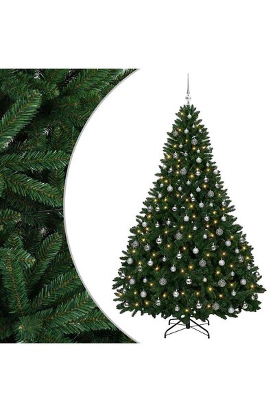 vidaxl Brad de Crăciun artificial, verde mediu, cu globuri 270 cm