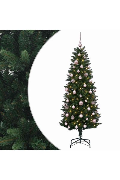 vidaxl Brad de Crăciun artificial cu globuri 150 cm 150 LED-uri