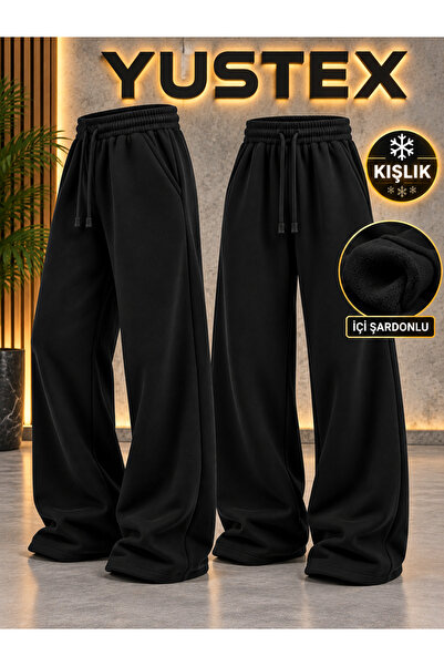 yx yustex sport 2 bucăți pantaloni de trening negri cu tiv elastic (2 bucăți ...