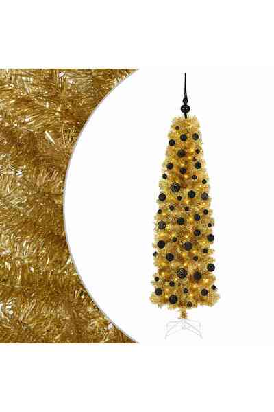 vidaxl Pom de Crăciun artificial subțire cu globuri 180 cm 300 LED-uri