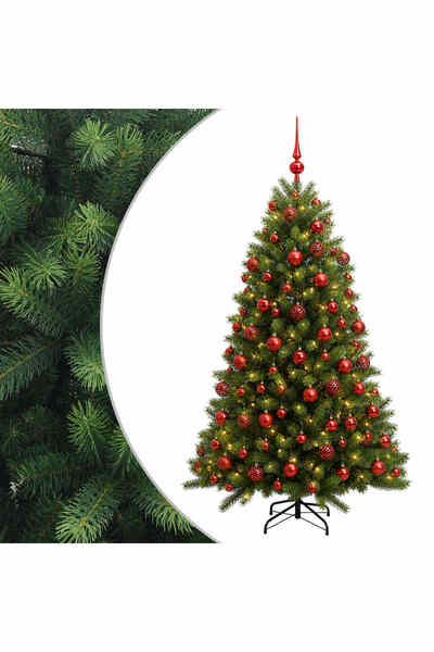 vidaxl Brad de Crăciun artificial cu globuri 210 cm 300 LED-uri
