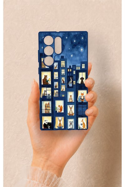 Vip Case Samsung S22 Ultra Compatible Starry Apartment Patterned Silicone Case