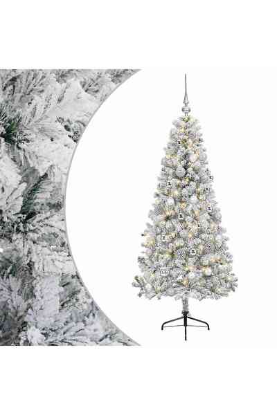 vidaxl Brad de Crăciun artificial cu glob 150 cm 150 LED-uri Alb cald
