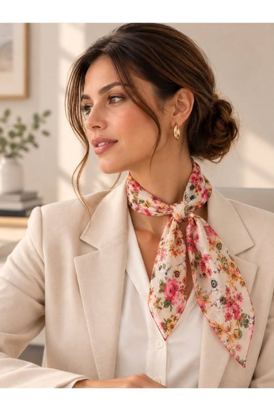 Bandana Eșarfă de damă din șifon cu model floral (50x50)