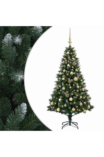 vidaxl Brad de Crăciun artificial cu globuri 150 cm 150 LED-uri