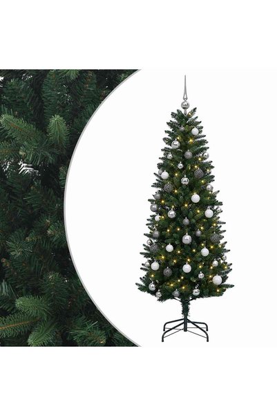 vidaxl Brad de Crăciun artificial cu ramuri mobile și globuri 150 cm