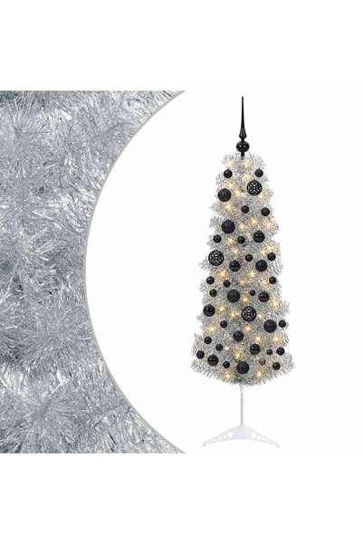 vidaxl Brad de Crăciun artificial îngust cu globuri 150 cm 150 LED-uri