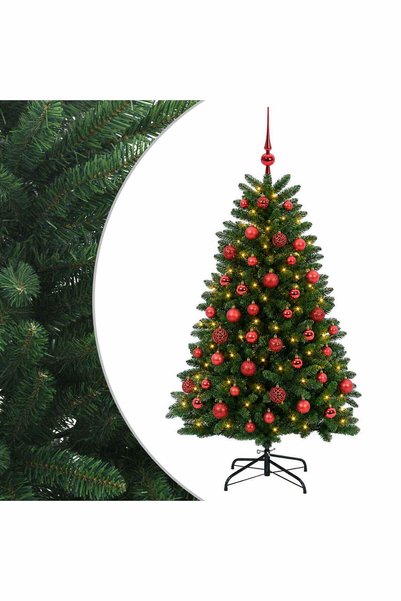 vidaxl Brad de Crăciun artificial, verde mediu, cu globuri 150 cm