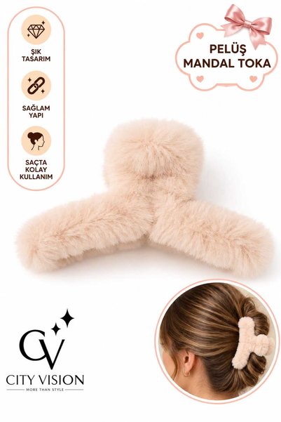 cityvision Plush Beige Color Hair Clip Large Size